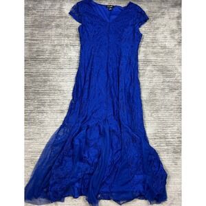 Candalite‎ Dress Womens XL Blue Short Sleeve Maxi Lined Long Polyester Blen